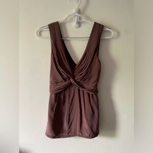 BCBGMaxAzria Mauve Twist-Front Sleeveless Blouse